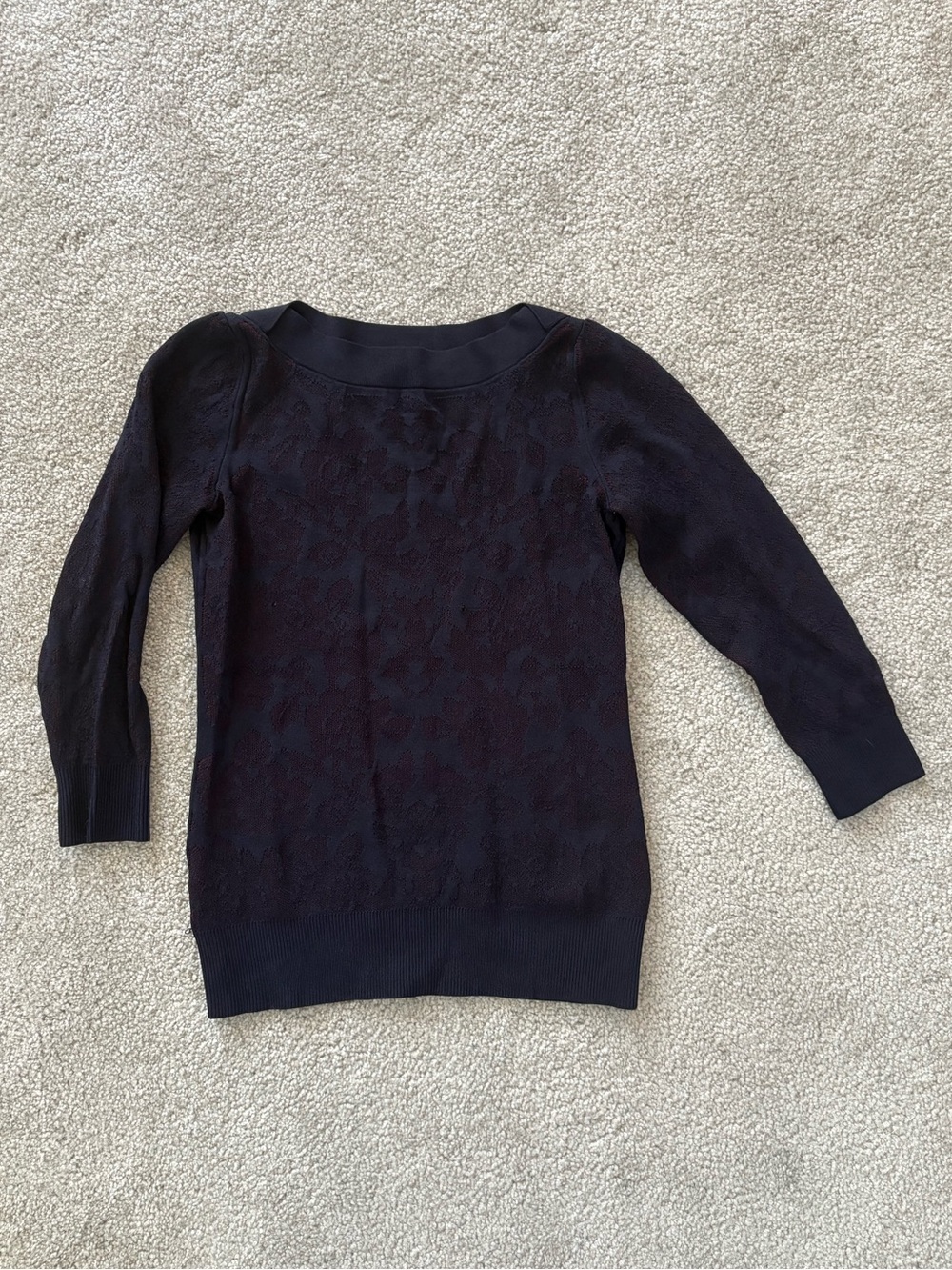 Ann Taylor Sweater Two-layer Lace-Like Navy w/ Maroon Lining Boat Neck